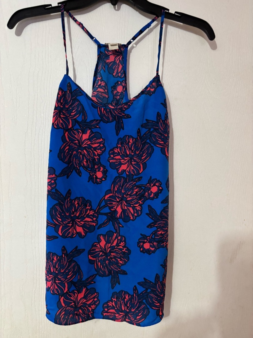 J. Crew Blue Floral Racerback Tank with Pink and Navy Flowers.